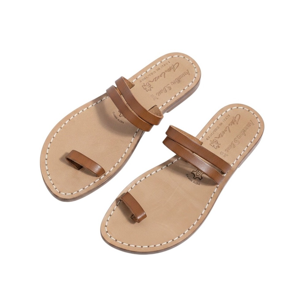 LAVORAZIONE ARTIGIANA Italian Leather Toe Loop Sandals Brown 36